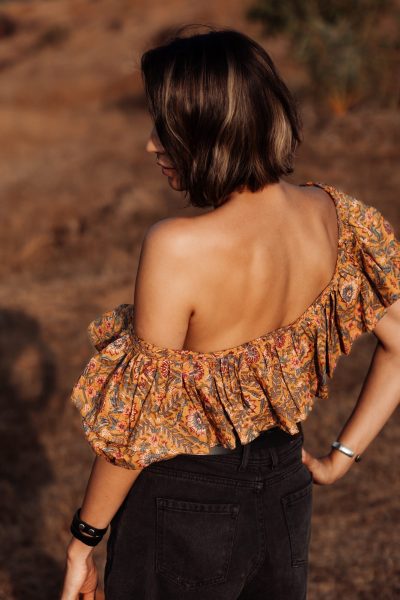 Lucia Off Shoulder Cotton Top | Hand Block Printed