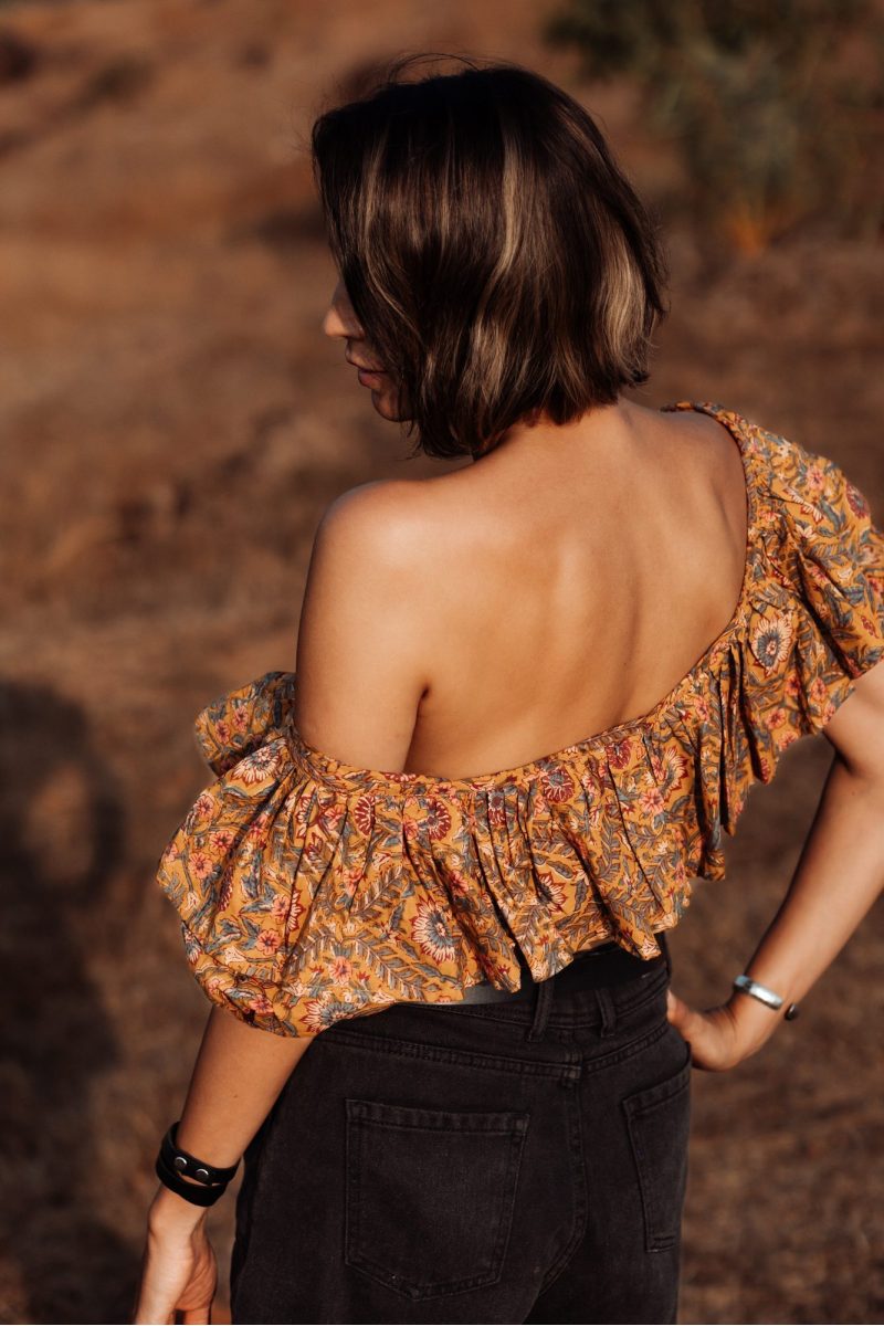 Lucia Off Shoulder Cotton Top | Hand Block Printed