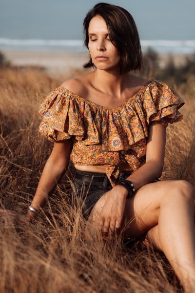 Lucia Off Shoulder Cotton Top | Hand Block Printed