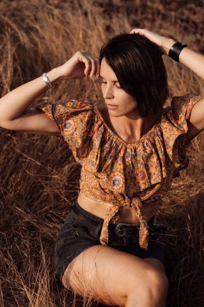 Lucia Off Shoulder Cotton Top | Hand Block Printed
