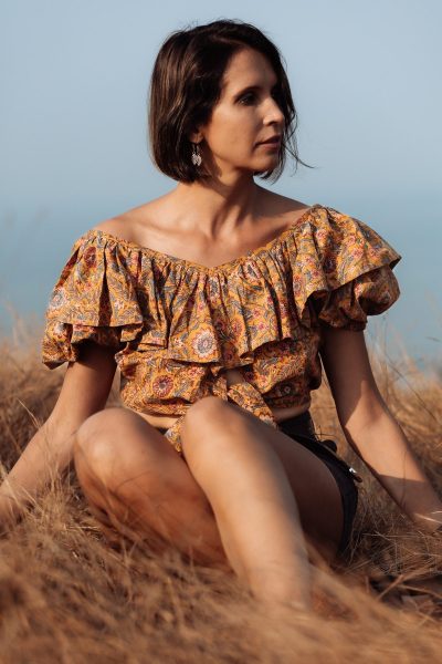 Lucia Off Shoulder Cotton Top | Hand Block Printed