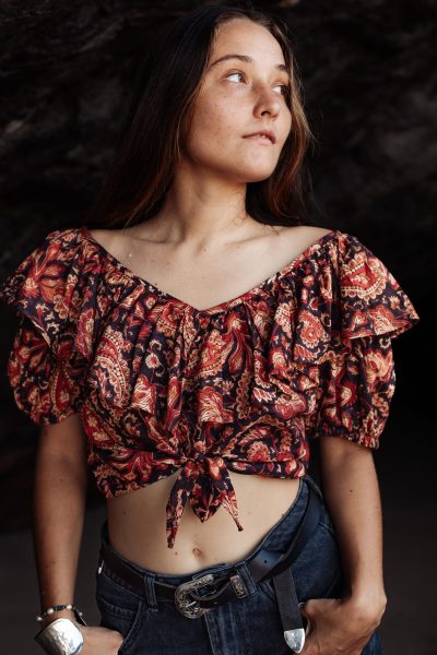 Lucia Off Shoulder Cotton Top | Hand Block Printed